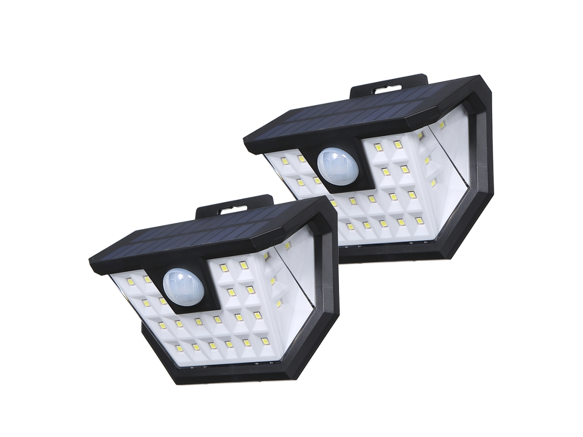 Lâmpada solar externa 3.7V 1.6W 28 LEDs sensor de movimento PIR IP65 2 unidades | S/MARCA