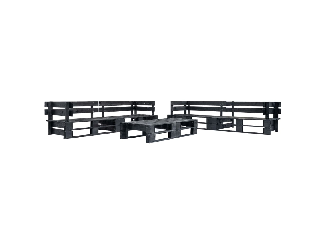 Vidaxl Sofás De Paletes Para Jardim 6 Pcs Madeira Preto