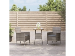 Conjunto 3 Peças Bistrô De Jardin C/ Almofadões Vime Pe Cinza Dkd Home Decor