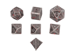 Ats conjunto de 7 Dados Metálicos Poliedros com Números Gravados para Jogos de Mesa, Pontos Vermelhos Eletrolizados