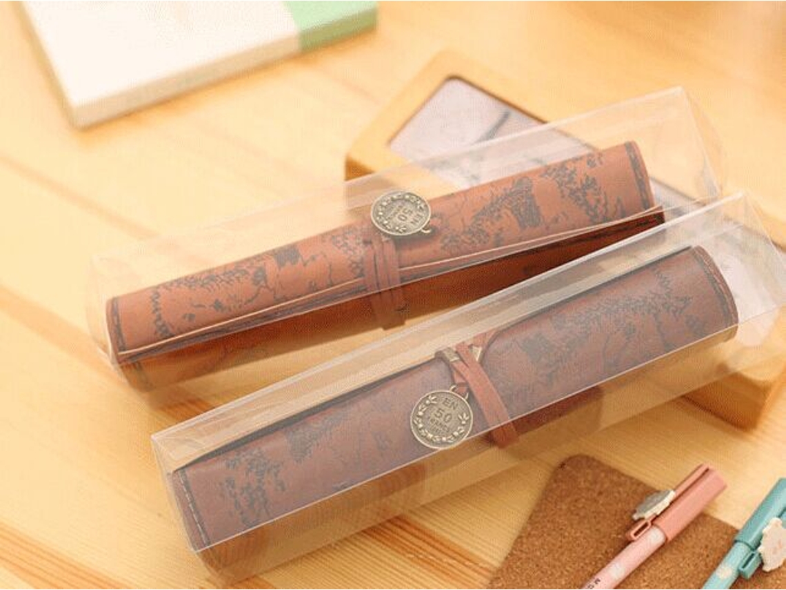 Estojo De Lápis Enrolado Em Couro, Estilo Vintage Criativo. Aquaforge