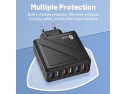Carregador Usb Lyk-885 15w 3.1a Com 6 Portas, Adaptador De Parede Ficha Americana