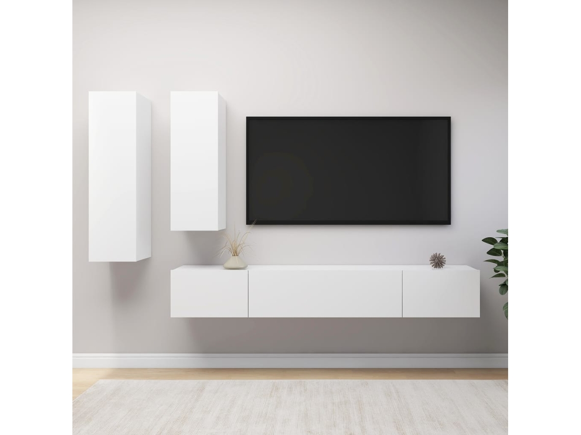 4 Pcs Conjunto De Móveis De Tv Derivados De Madeira Branco DKD HOME DECOR