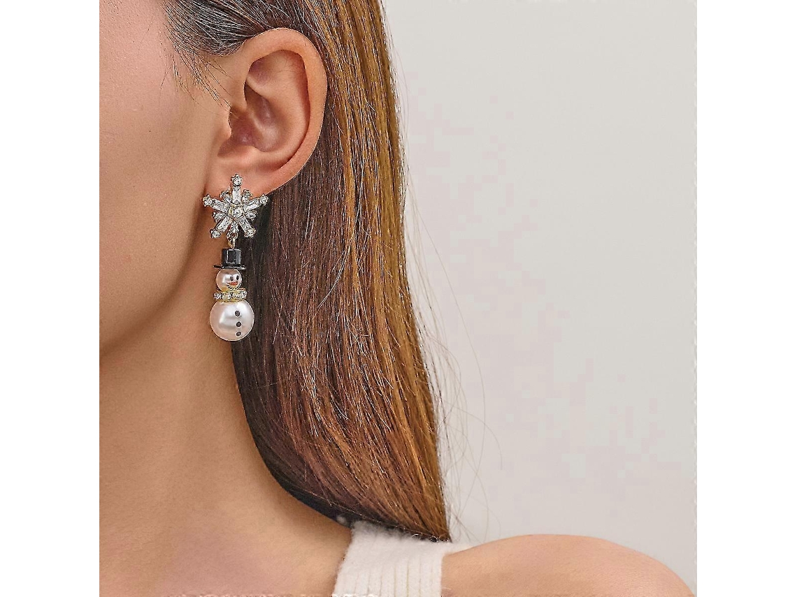 Brincos De Natal Com Diamantes, Pérolas E Boneco De Neve, Combina Com Qualquer Look, Para Mulheres