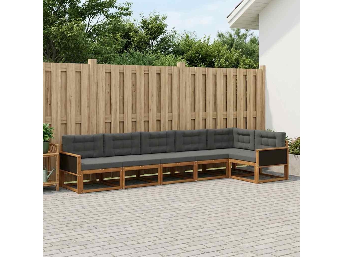 Vidaxl Conjunto De Sofás Para Exterior 6 Unid. Natural E Antracite