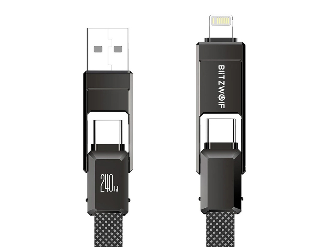 Cabo Usb-c Lightning 4 Em 1 Blitzwolf Para Celulares, 240 W, 1,2 M, Carregamento Rápido.