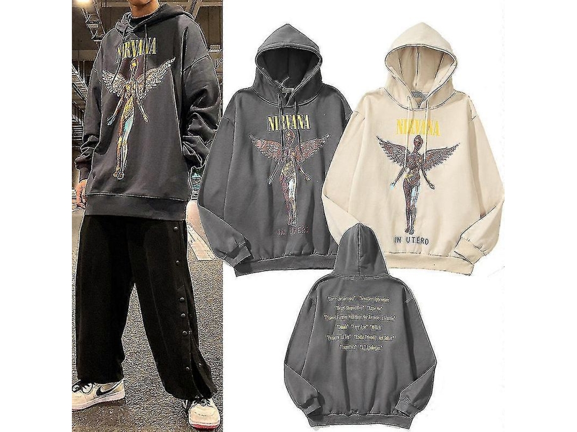 Sudadera Com Capuz Nirvana Angel High Street Rock Hip Hop Tamanhos M L Xl Xxl Cinza 2xl