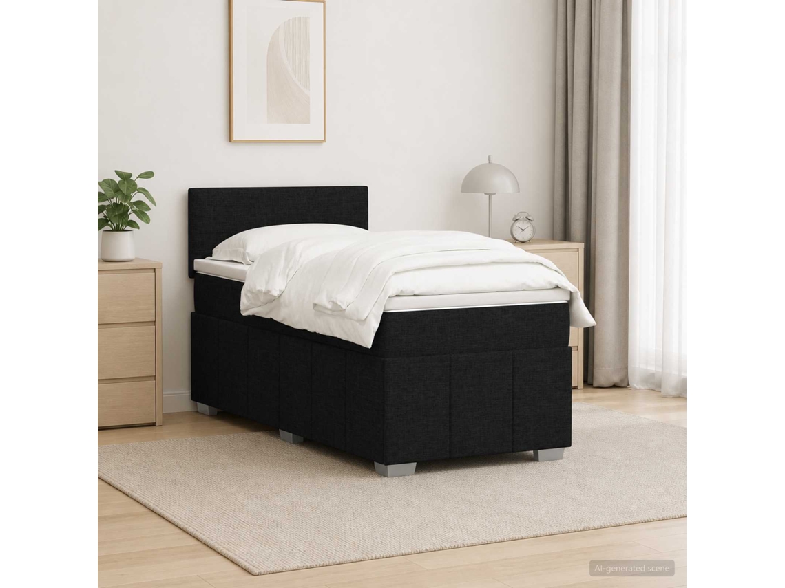 Vidaxl Cama Box Spring Com Colchão Preto 80 X 200 Cm Tecido