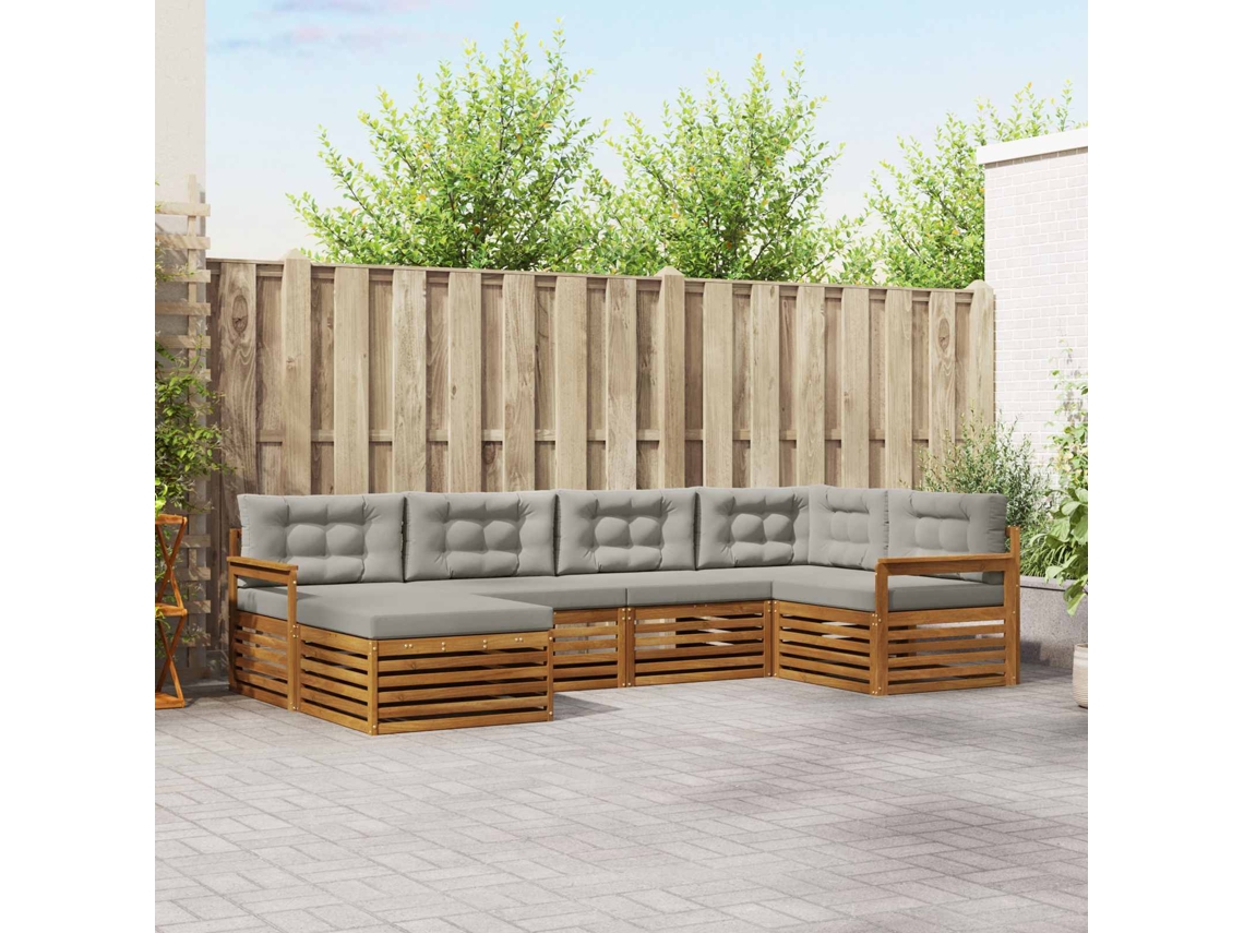 Vidaxl Conjunto De Sofás Para Exterior 6 Unid. Cinza Natural E Claro