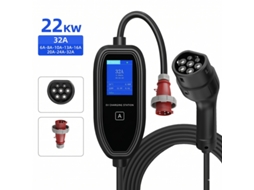 Carregador Portátil Carro Elétrico Tipo 2 SZSMART K09 22kw 32a Trifásico Ajustável, App/ecrã Led, Ficha Cee 32a, Cabo 5m
