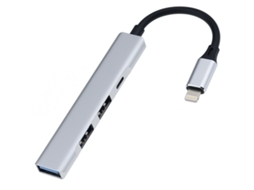 Lurelia Hub Apple A Com 3 Usb E Carregamento, 3.0, Prateado, Cabo 200 Mm