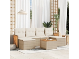 Vidaxl 7 Pcs Conjunto De Sofás P/ Jardim Com Almofadões Vime Pe Bege