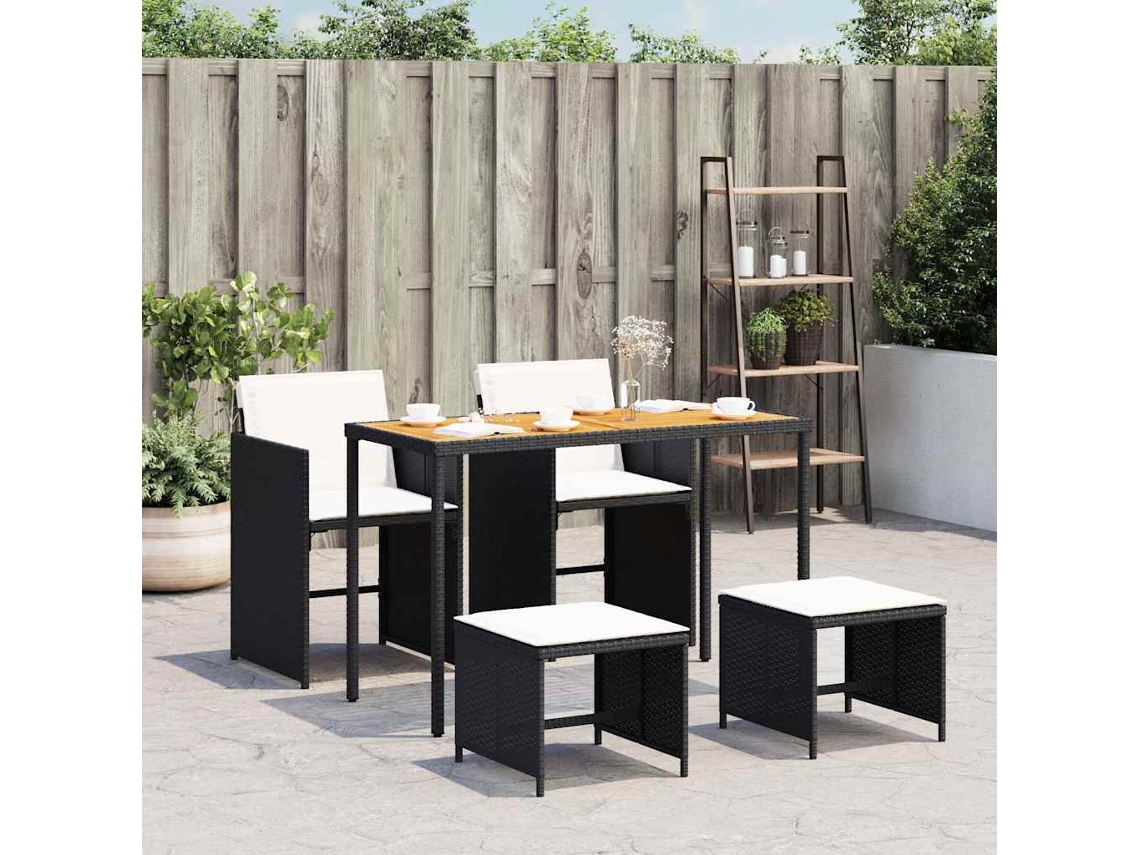 Vidaxl 5 Pcs Conjunto De Jantar P/ Jardim C/ Almofadões Vime Pe Preto