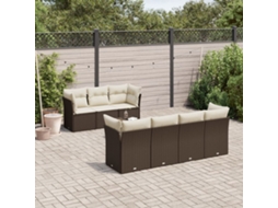 Vidaxl 8 Pcs Conjunto Sofás De Jardim C/ Almofadões Vime Pe Castanho