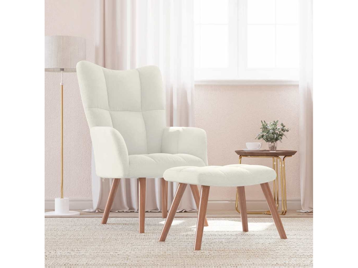 Vidaxl Cadeira De Descanso Com Banco Veludo Branco Nata
