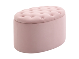 Pouf Armazenamento de com Tampa Acolchoada e Acolchoada. Banquinho Oval de Veludo para a Sala de Estar e o Quarto. Rosa
