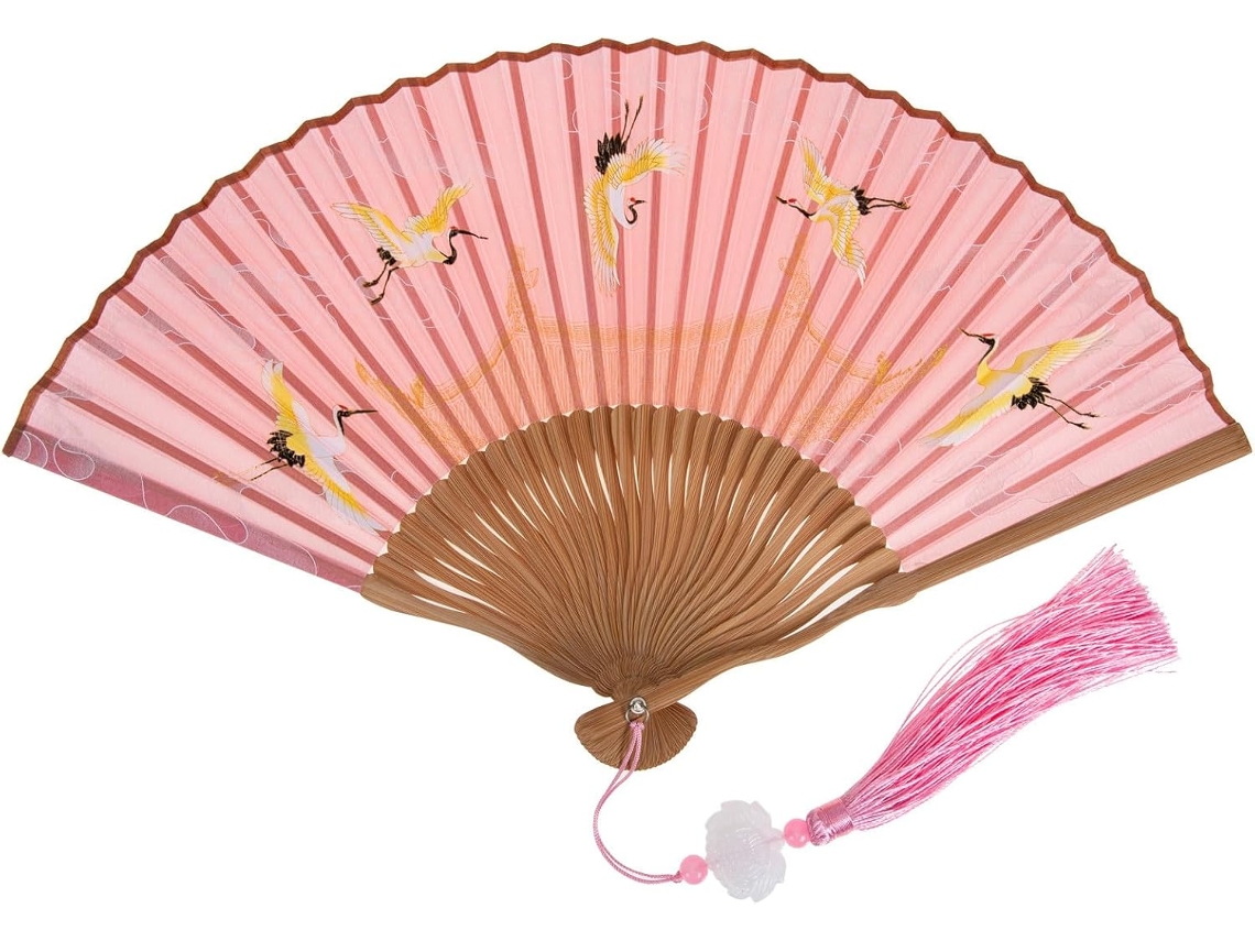 Leque Dobrável Retrô Estilo Chinês Feito Bambu Artesanato Delicado Única Decorar Aleatória Seda Peça Sua Casa GOKOCO