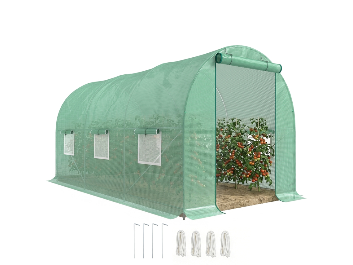 Estufa Túnel 445x190x200cm Pe 140g 6 Janelas Cultivo Verde