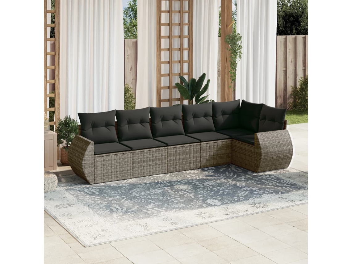 6 Pcs Conjunto Sofás De Jardim Com Almofadões Vime Cinza Dkd Home Decor