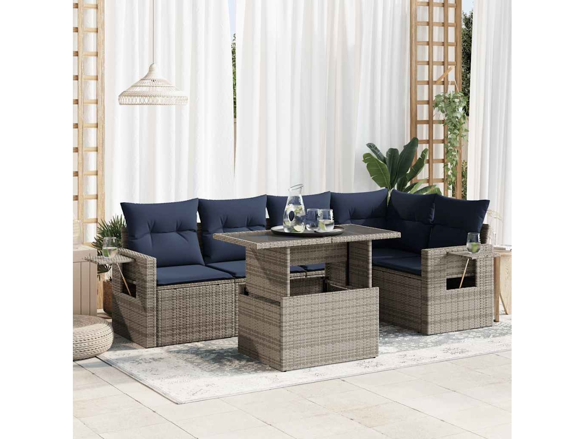 Vidaxl 6 Pcs Conjunto Sofás Jardim Com Almofadões Pe/acácia Cinzento