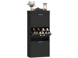 Sapateira com 3 Portas Basculantes para 15 Pares de Sapatos, Prateleiras Ajustáveis, 54 X 24 X 117,5 Cm, Preta. ESSÊNCIACASA