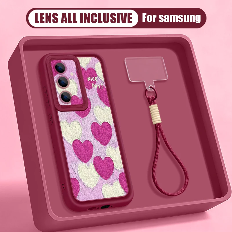 Capa Para Celular Samsung Galaxy A35 5g Com Cordão E Estampa De Coração (bordô)