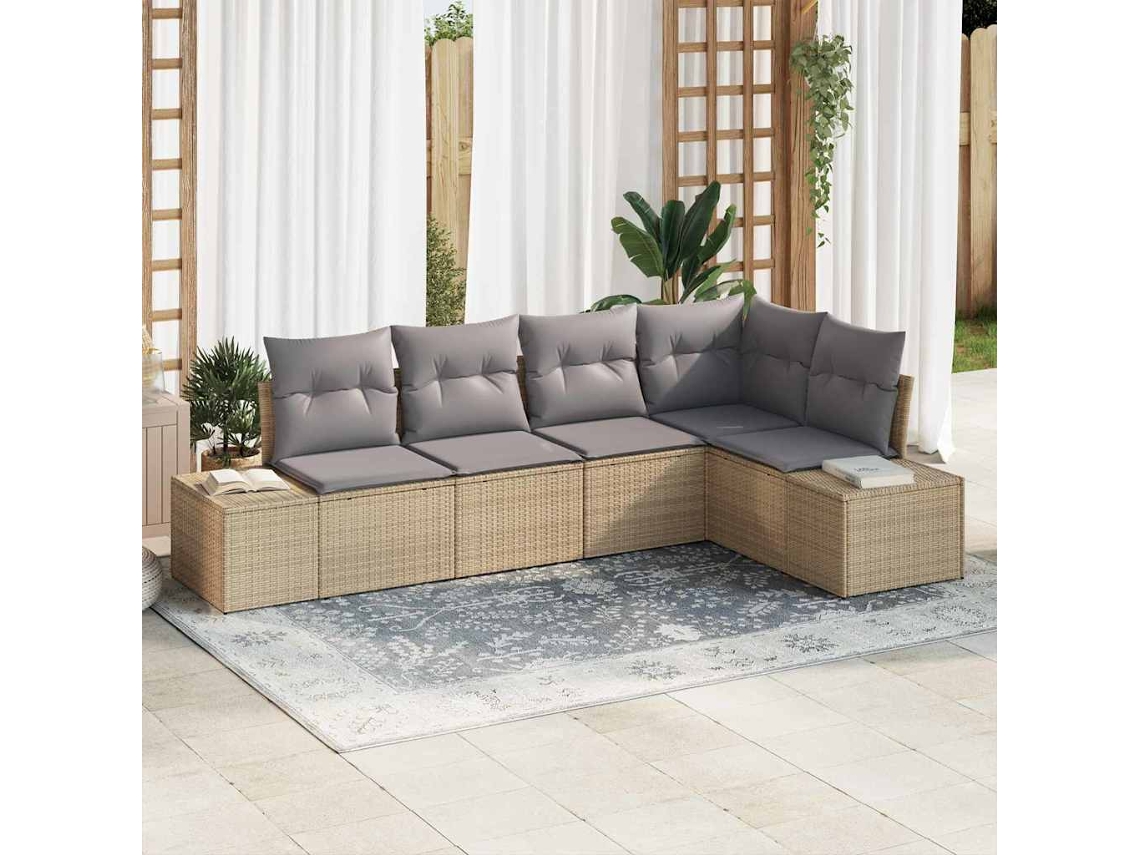 Vidaxl Conjunto De Sofá De Jardim 5 Unid. Bege Vime Pe