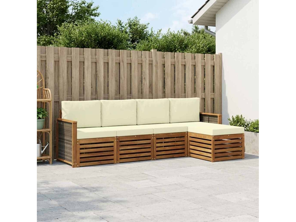 Vidaxl Conjunto De Sofás Para Exterior 5 Unid. Natural E Creme