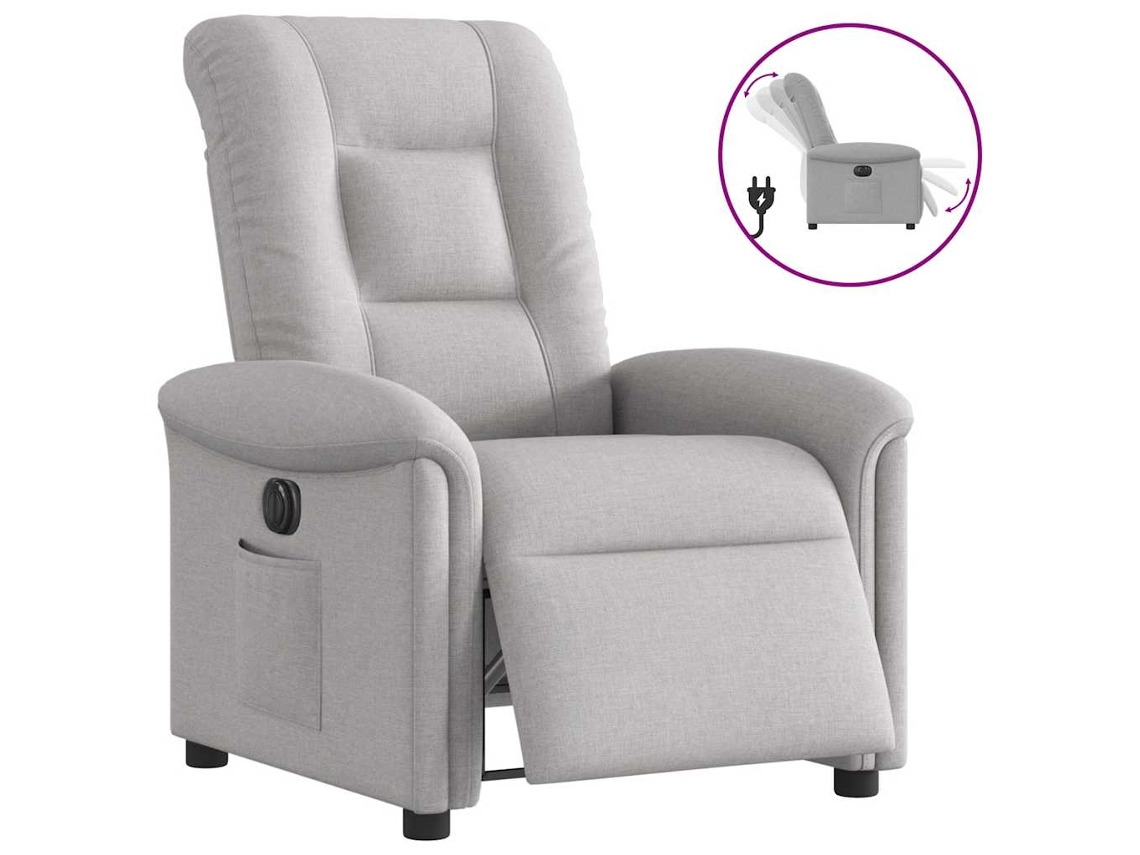 Vidaxl Poltrona Reclinável Elétrica Tecido Cinzento-nublado