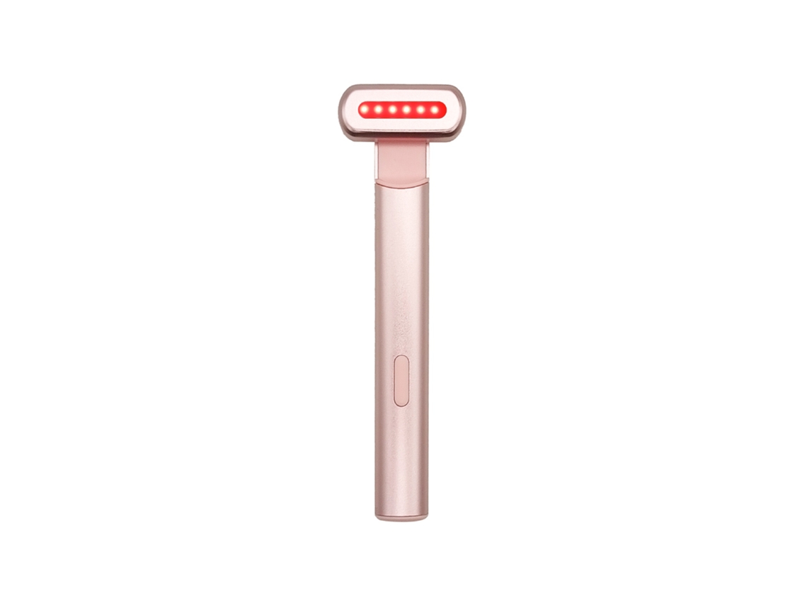 Dispositivo facial portátil com luz LED vermelha para massagem vibratória no rosto e pescoço, rosa