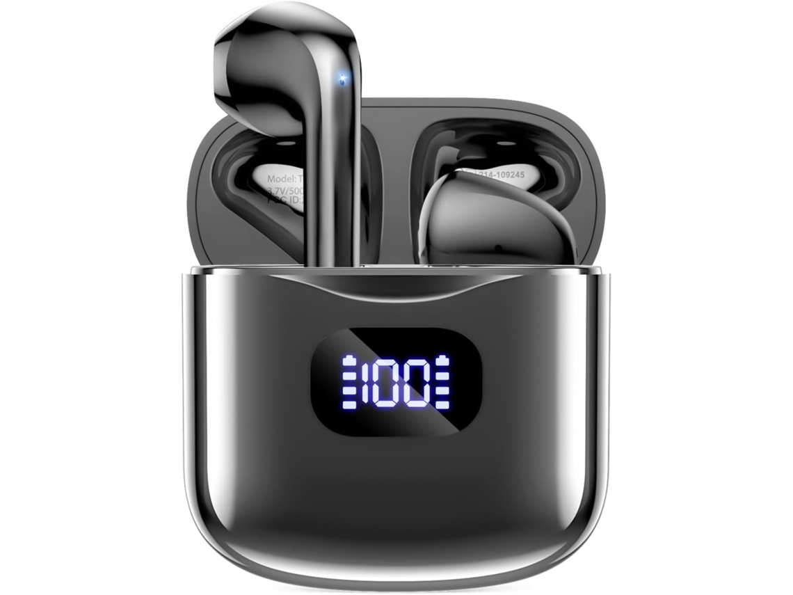 Fones sem fio Bluetooth 5.3 com display LED estojo 40h som estéreo intra auricular IPX7 microfone para celular, tablet, esportes Preto JIAPEI