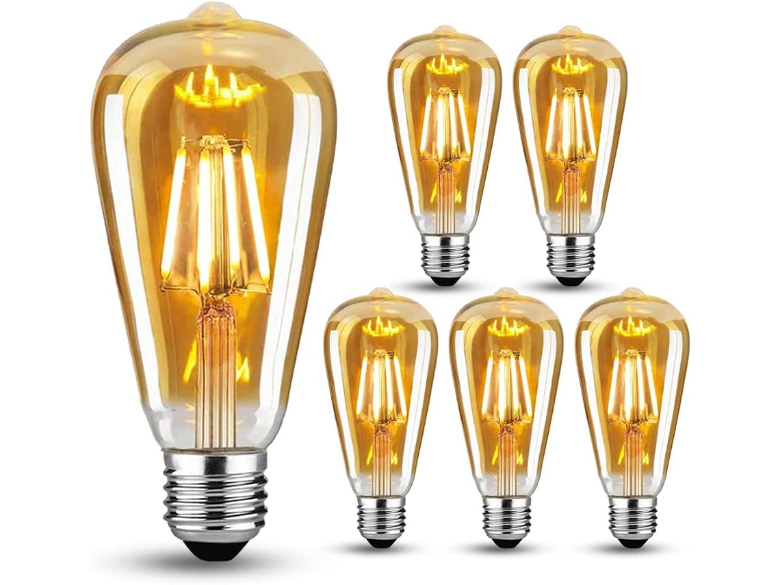 Pacote Com 6 Lâmpadas Led Edison Vintage E27, 4 W , Lâmpada Retrô, Ideal Para Iluminação Nostálgica E Retrô, Branco Quente Brilvibera (substitui 40 W)