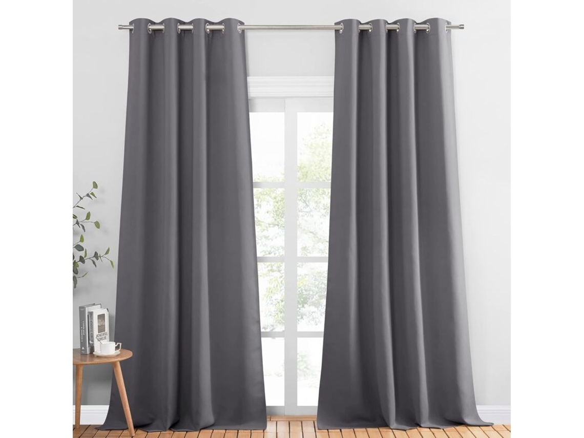 Cortina Blackout - Cortina Anti-frio Cinza, Par De Cortinas Opacas Penduradas Com Laços, Isolamento Térmico/luminoso, Decoração Para Quarto, Casa,