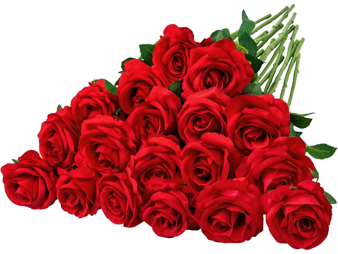 20 Rosas Vermelhas Artificiais com Hastes Longas para Decoração de Dia Dos Namorados, Casamentos AQUAFORGE