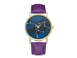 Relógio de quartzo unissex com pulseira de couro PU, mostrador Universe, Zhoulianfa (roxo)