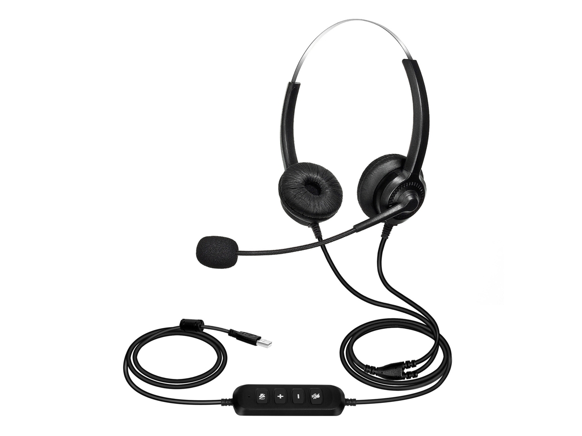 Fone de Ouvido Telefônico 300D Sem Perdas com Redução de Ruído Respirável Usb Binaural Mic Cabo Longo Fone de Ouvido para Central de Atendimento Para