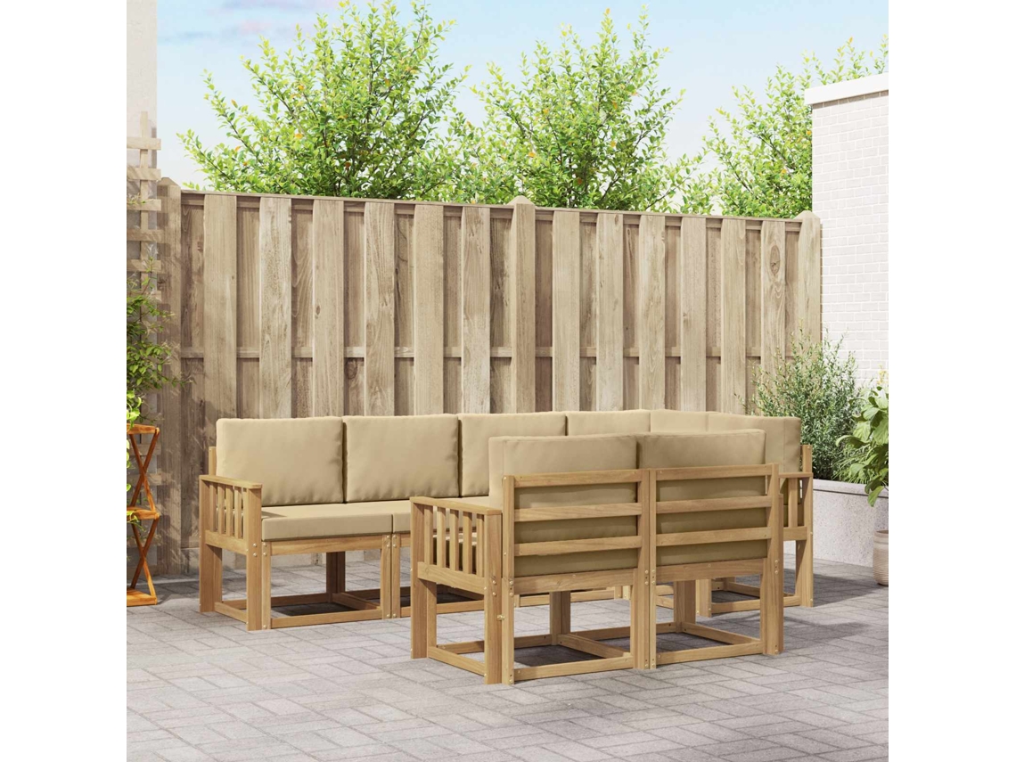 Vidaxl Conjunto De Sofás Para Exterior 7 Unid. Branco E Bege Poliéster