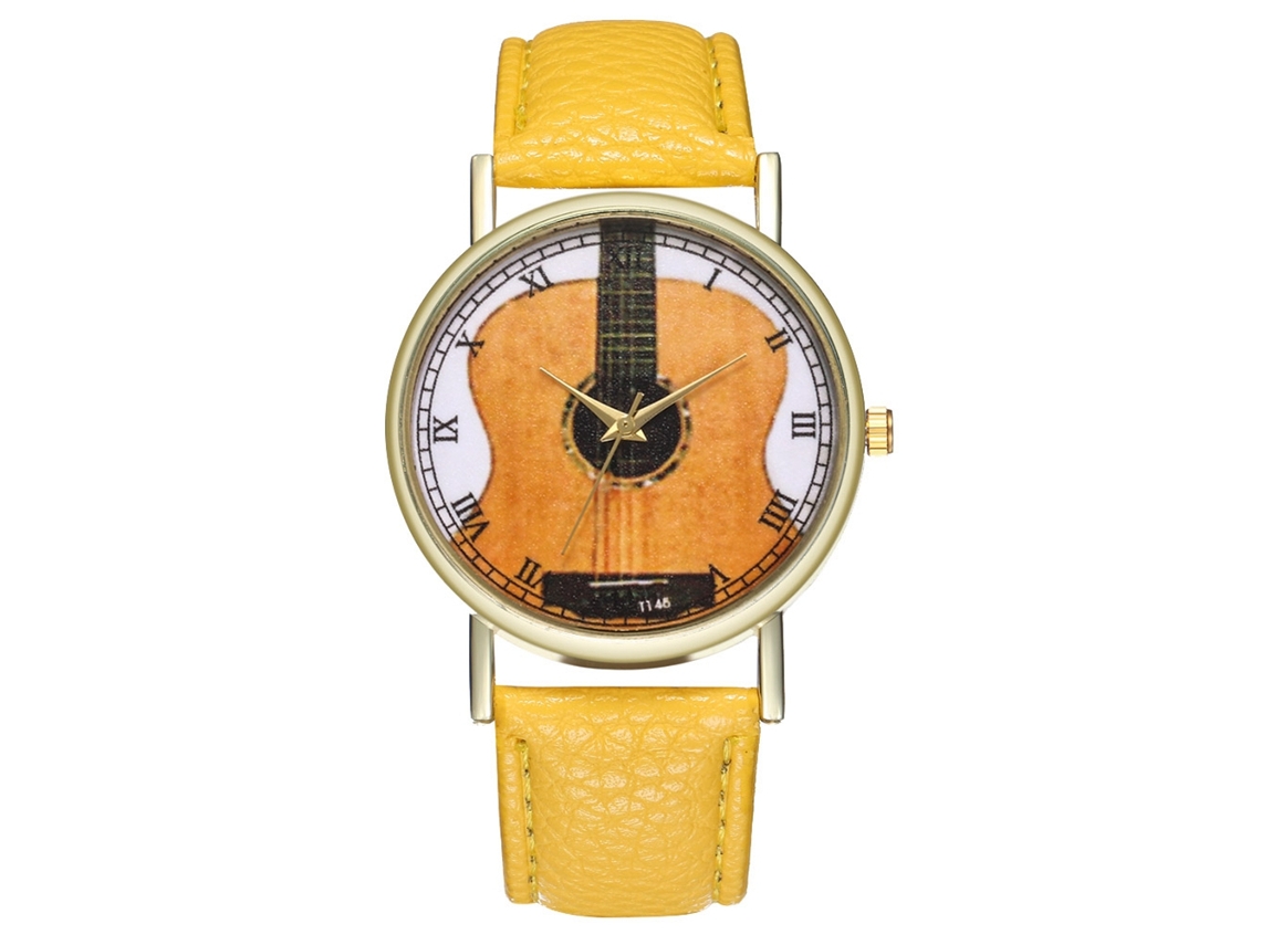 Relógio de Pulso Analógico de Quartzo com Mostrador Redondo Estilo Fashion Amarelo