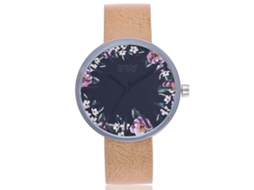 Relógio de Pulso Feminino Ccq Fashion com Dial Redondo e Impressão Floral Bege