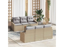 Vidaxl Conjunto De Sofá De Jardim 7 Unid. Bege Vime Pe