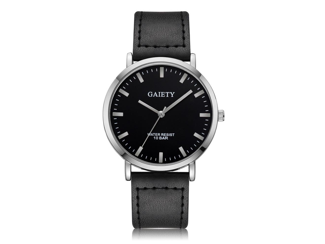 Relógio de pulso masculino Gaiety, elegante, analógico, de quartzo, preto, com mostrador grande, ideal para negócios.