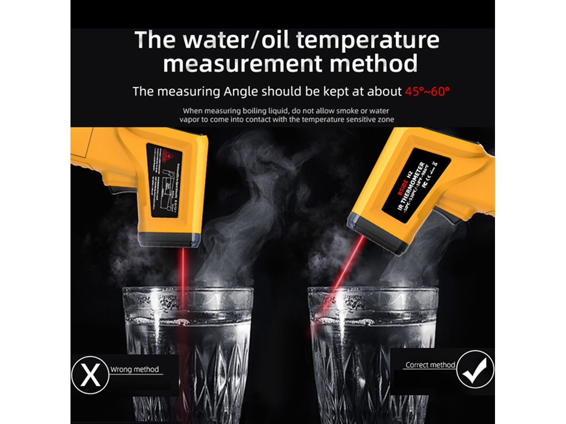 Yuru termômetro Infravermelho Laser Portátil 50~530℃ Proporção 12:1 Emissividade Ajustável para Indústria Cozinha Automotivo