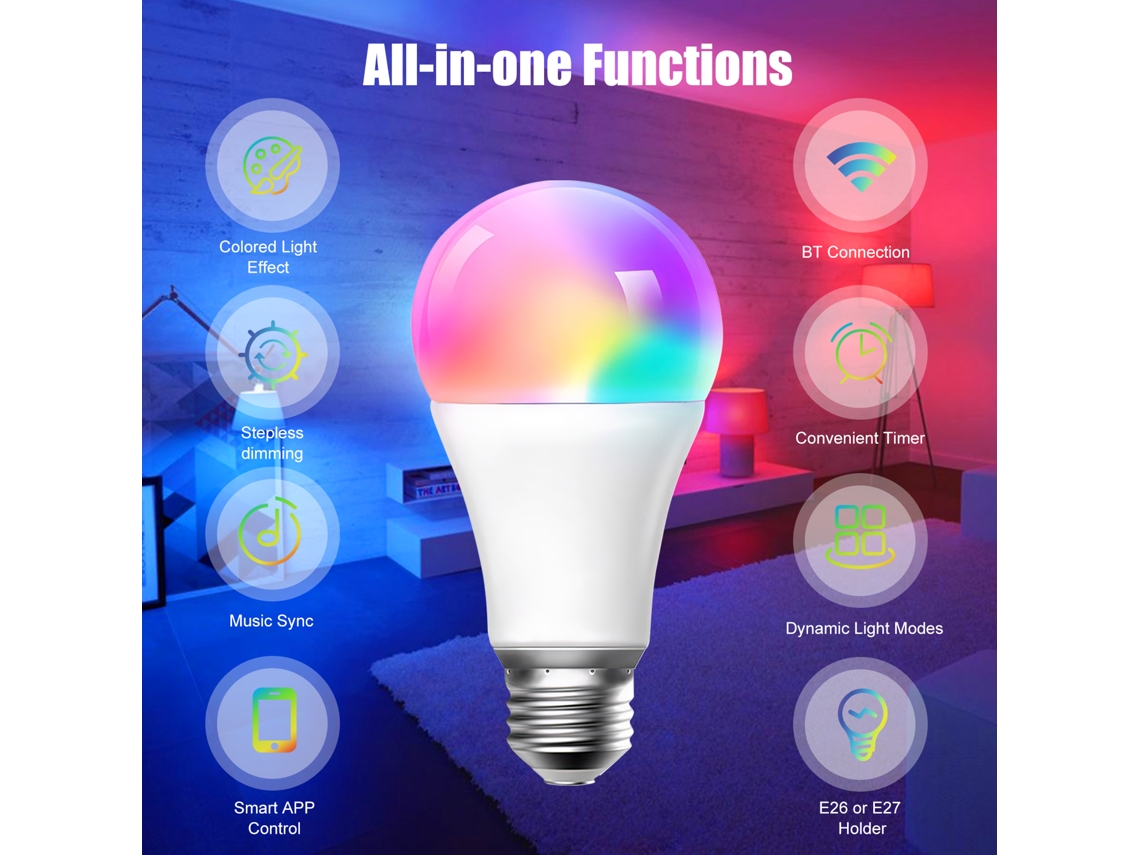 Lâmpada Inteligente Rgb+cct Bluetooth Controle App Sincronização Música Timer 800lm