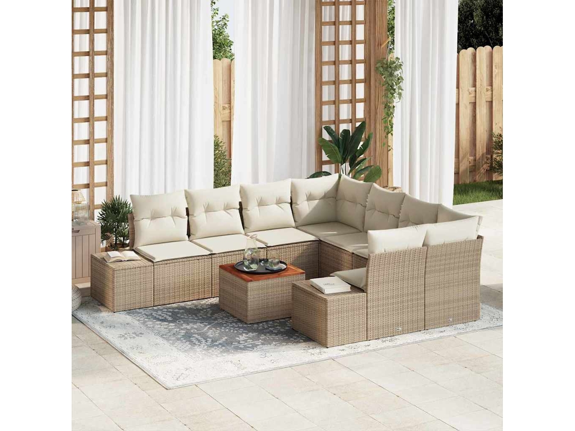Vidaxl Conjunto De Sofá De Jardim 9 Pcs Bege E Creme Vime Pe
