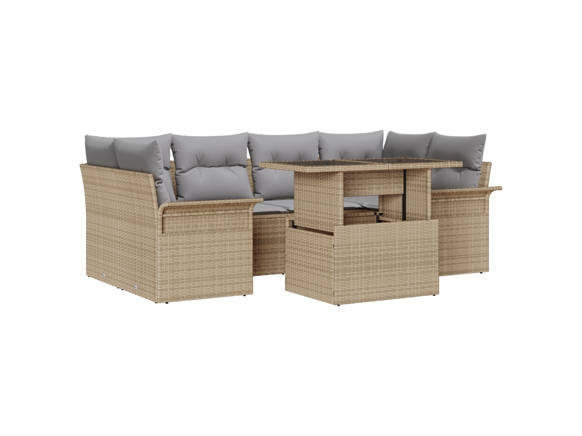 Conjunto 7 Conjunto De Sofá Modular Vidaxl Bege Vime Pe (100 X 55 X 73 Cm)