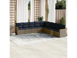 Vidaxl Conjunto De Sofá De Jardim De 9 Peças Com Almofadas Em Rattan Sintético Cinza