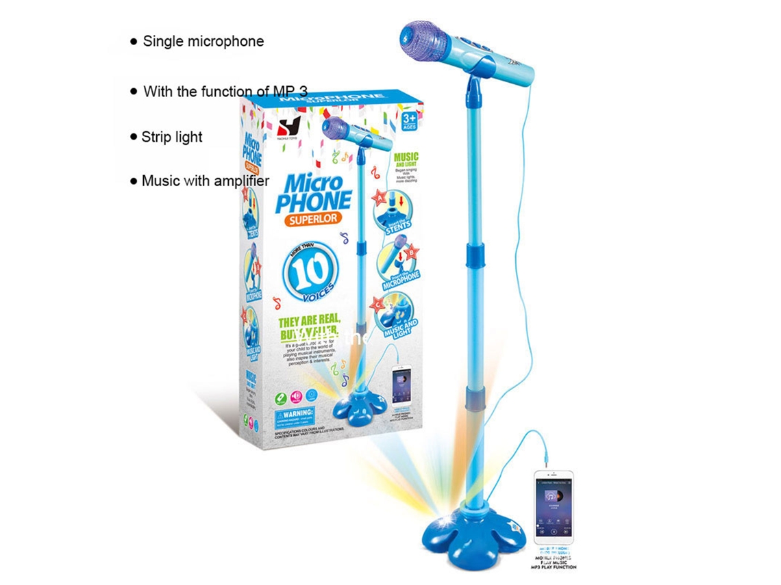 Mali microfone Educativo Infantil Musical de Aprendizagem Precoce Brinquedo com Luz e Suporte Ajustável