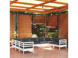 Vidaxl 9 Pcs Conjunto Lounge De Jardim C/ Almofadões Pinho Branco