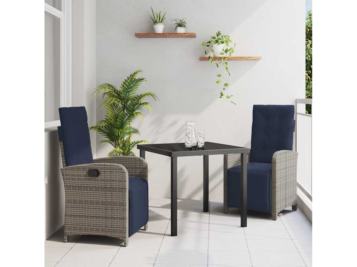 Vidaxl Conjunto de Jantar para Jardim 3 Pcs Cinzeto Vime Pe
