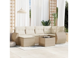 Vidaxl 7 Pcs Conjunto De Sofás P/ Jardim Com Almofadões Vime Pe Bege
